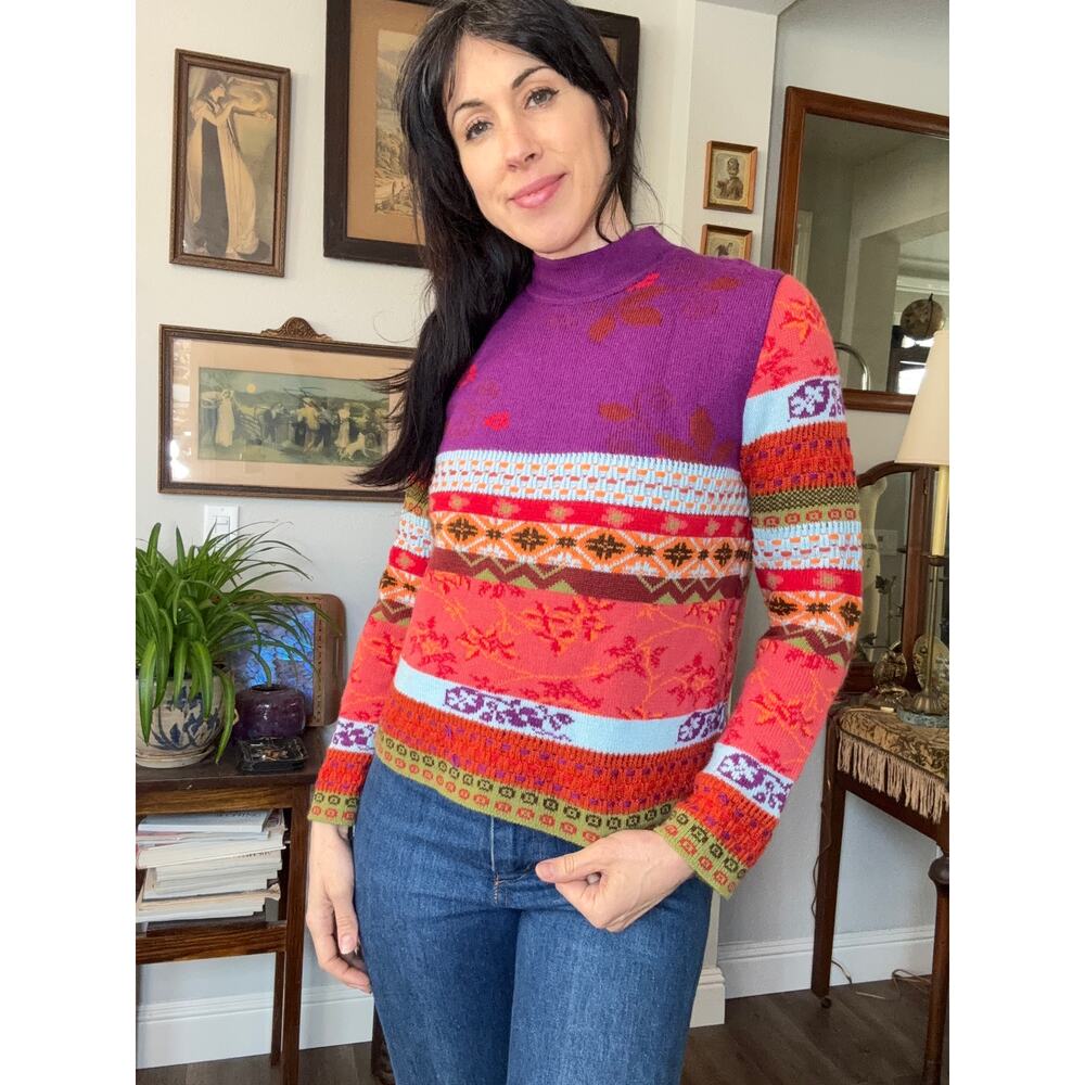 Vintage 90s Oilily sweater colorful soft knit Made in Italy mock neck - Picture 9 of 12